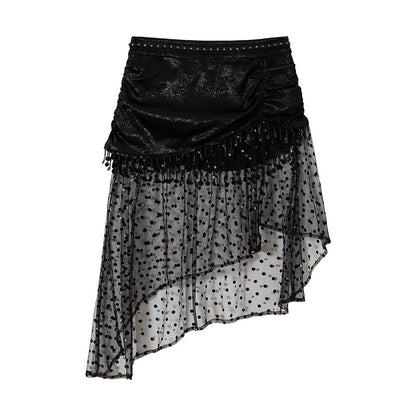 NO_ROMANCE_Satin_Tulle_Tassel_Asymmetric_Faux_Layered_Slit_Women&