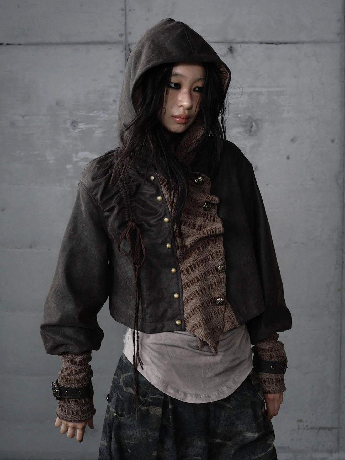 NO ROMANCE Shape Retaining Hooded Cropped Long Lantern Sleeves For Women Victorian Jacket