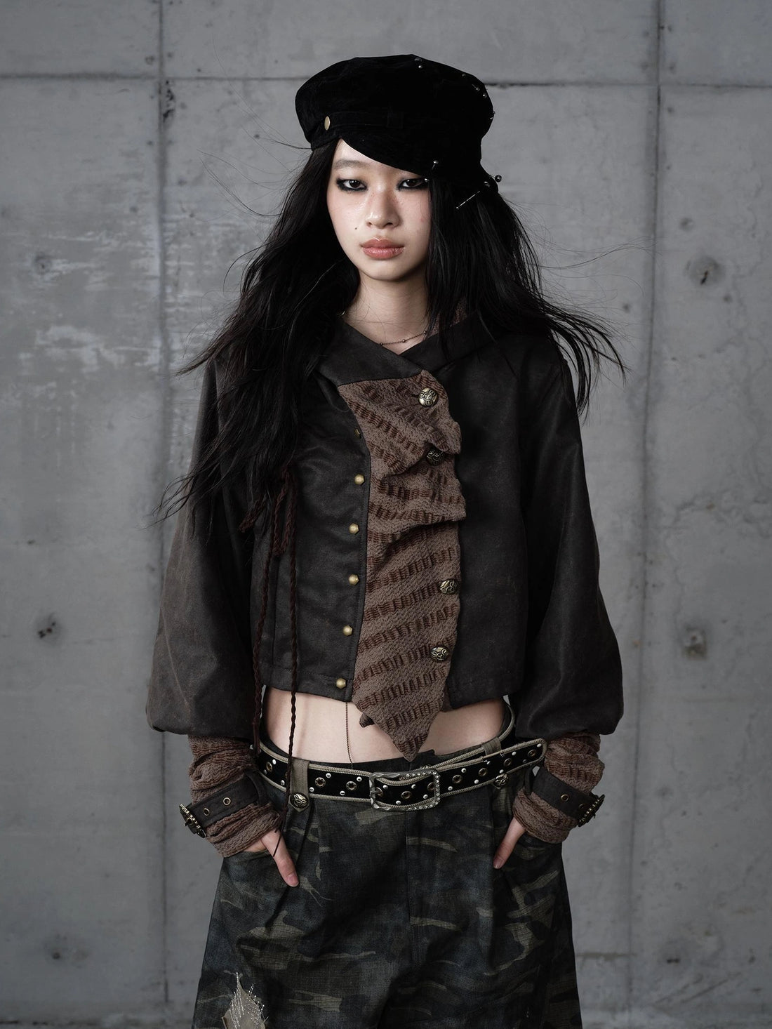 NO ROMANCE Shape Retaining Hooded Cropped Long Lantern Sleeves For Women Victorian Jacket