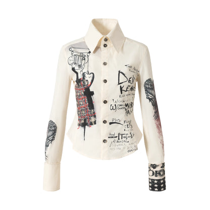 NO_ROMANCE_Shape_Retaining_Pure_Cotton_Gothic_Print_Slim_Fit_Long_Sleeve_Collar_Women_Shirt_MISSTT
