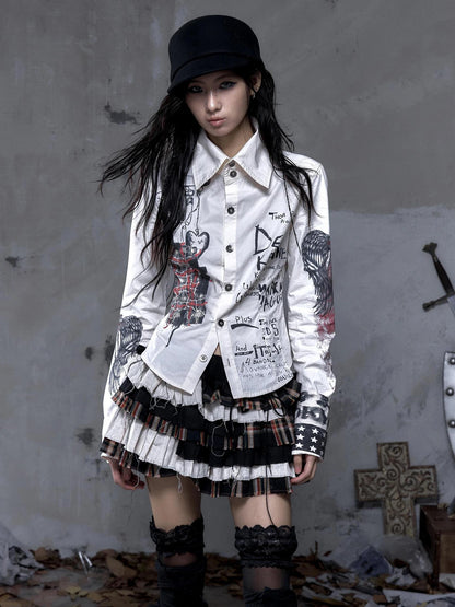 NO ROMANCE Shape Retaining Pure Cotton Gothic Print Slim Fit Long Sleeve Collar Women Shirt