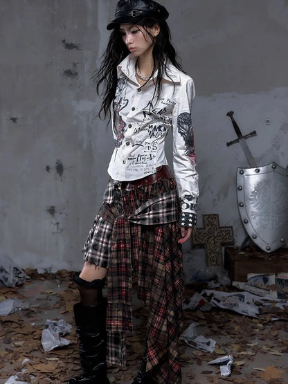 NO ROMANCE Shape Retaining Pure Cotton Gothic Print Slim Fit Long Sleeve Collar Women Shirt