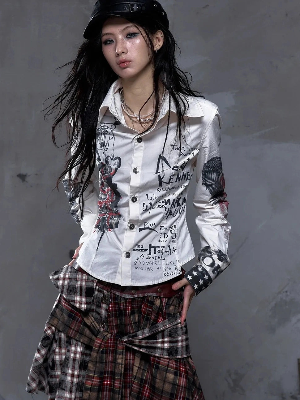 NO ROMANCE Shape Retaining Pure Cotton Gothic Print Slim Fit Long Sleeve Collar Women Shirt