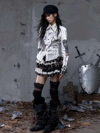 NO ROMANCE Shape Retaining Pure Cotton Gothic Print Slim Fit Long Sleeve Collar Women Shirt