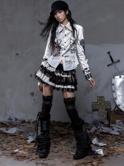 NO ROMANCE Shape Retaining Pure Cotton Gothic Print Slim Fit Long Sleeve Collar Women Shirt