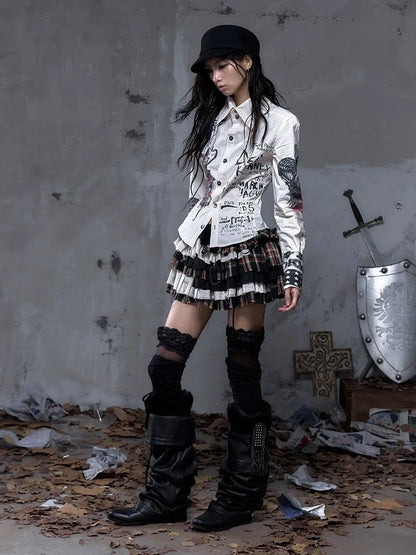 NO ROMANCE Shape Retaining Pure Cotton Gothic Print Slim Fit Long Sleeve Collar Women Shirt