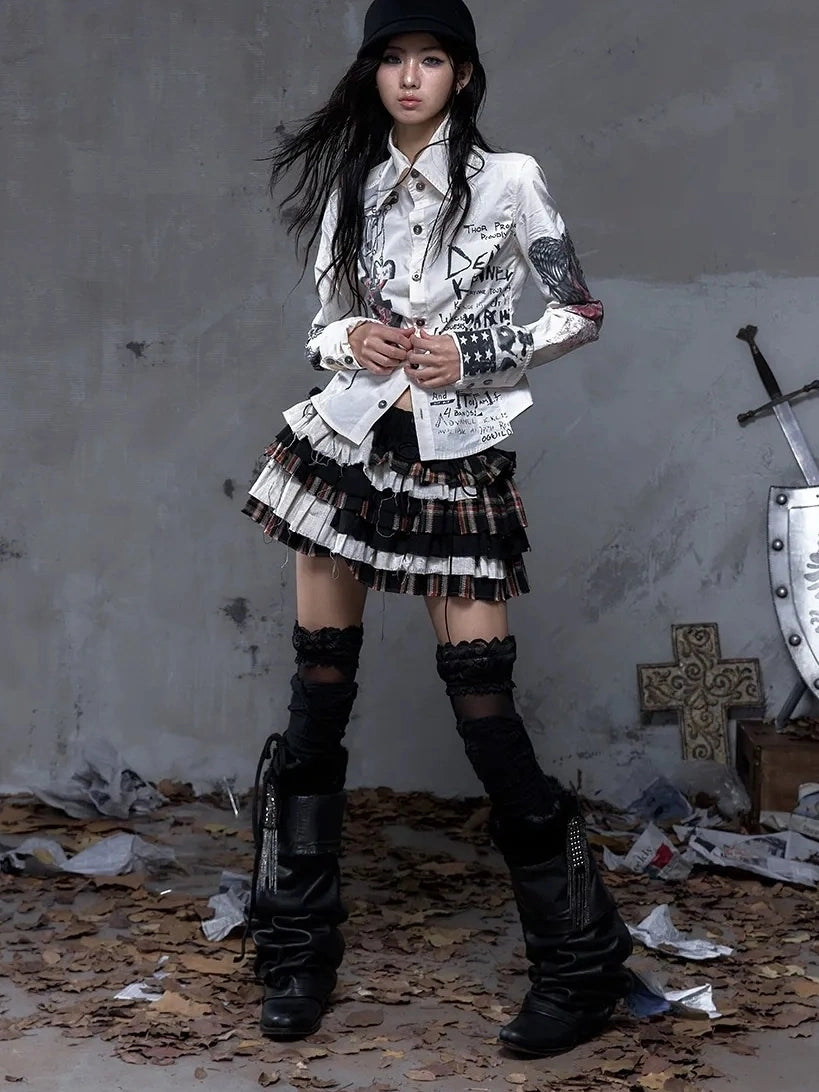 NO ROMANCE Shape Retaining Pure Cotton Gothic Print Slim Fit Long Sleeve Collar Women Shirt