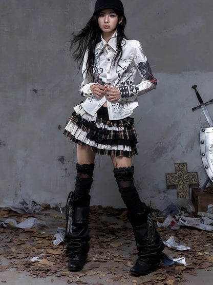 NO ROMANCE Shape Retaining Pure Cotton Gothic Print Slim Fit Long Sleeve Collar Women Shirt