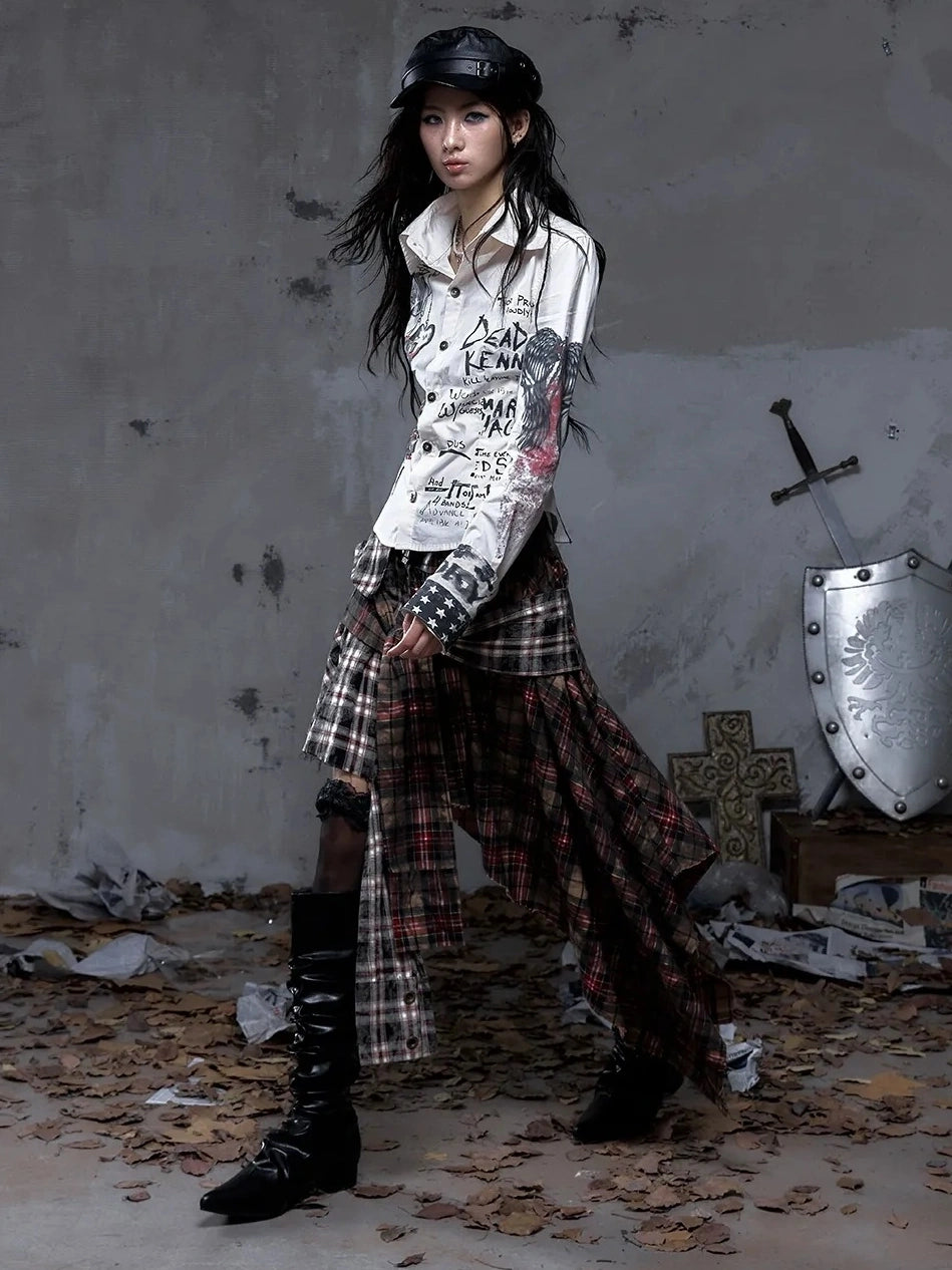 NO ROMANCE Shape Retaining Pure Cotton Gothic Print Slim Fit Long Sleeve Collar Women Shirt