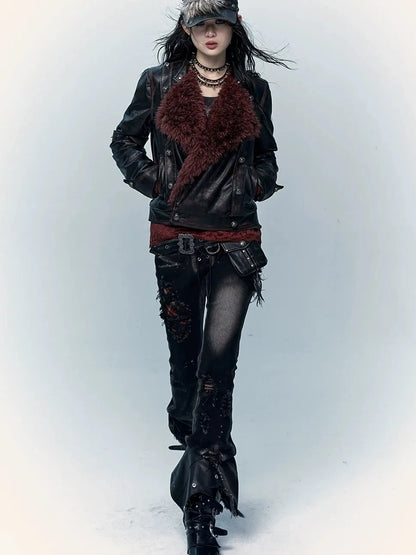 NO ROMANCE Shape Retaining Stretch Slim Low Rise Plaid Distressed Black Women Casual Jeans