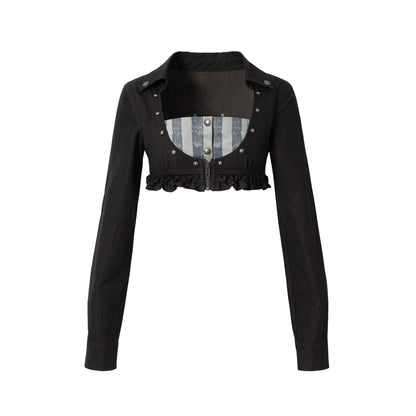 NO_ROMANCE_Shape_Retention_Slim_Fit_Zip_Front_Printed_Original_Design_Long_Sleeve_Women_Black_Blouse_MISSTT