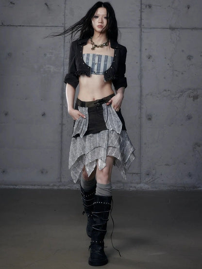 NO ROMANCE Shape Retention Slim Fit Zip Front Printed Original Design Long Sleeve Women Black Blouse