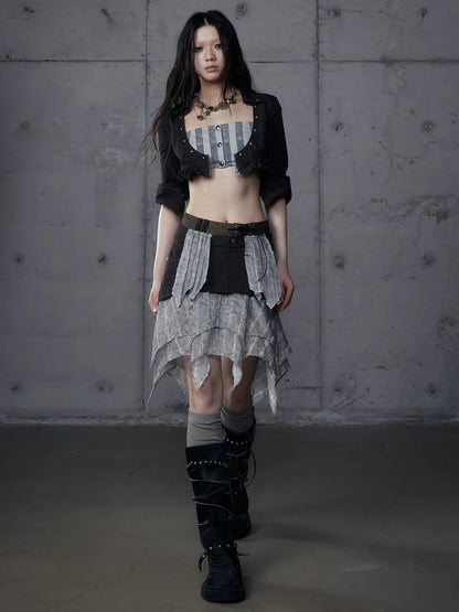 NO ROMANCE Shape Retention Slim Fit Zip Front Printed Original Design Long Sleeve Women Black Blouse