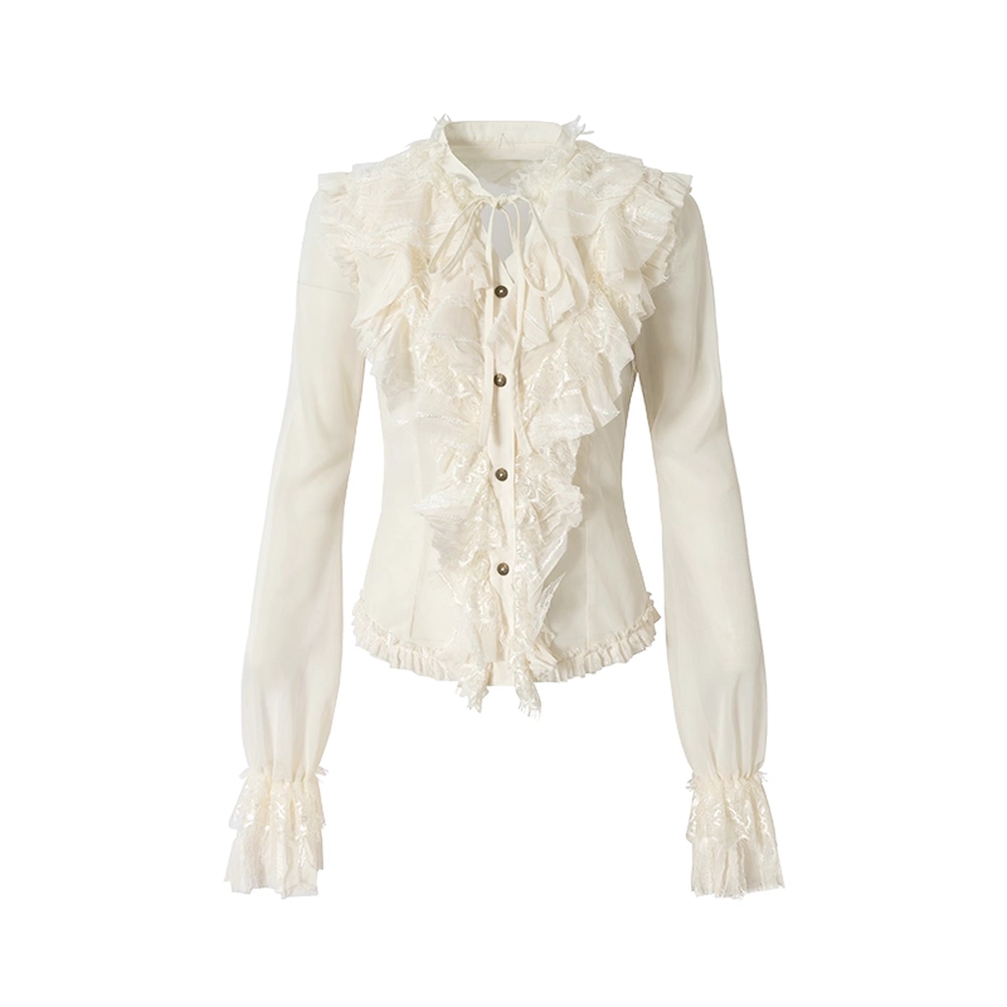 NO_ROMANCE_Slim_Fit_Chiffon_Ruffle_Stand_Collar_Open_Cuffs_Long_Sleeve_Vintage_Women_Blouse_MISSTT