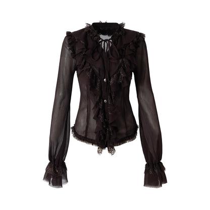 NO_ROMANCE_Slim_Fit_Chiffon_Ruffle_Stand_Collar_Open_Cuffs_Long_Sleeve_Vintage_Women_Blouse_MISSTT