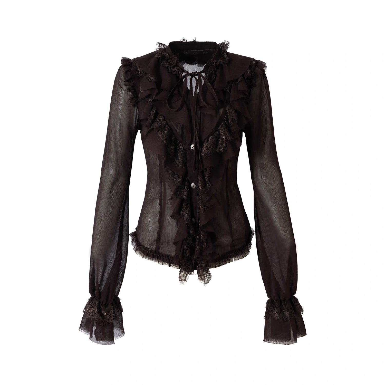 NO_ROMANCE_Slim_Fit_Chiffon_Ruffle_Stand_Collar_Open_Cuffs_Long_Sleeve_Vintage_Women_Blouse_MISSTT