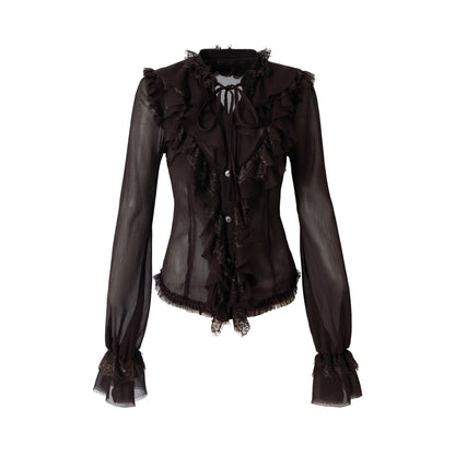 NO_ROMANCE_Slim_Fit_Chiffon_Ruffle_Stand_Collar_Open_Cuffs_Long_Sleeve_Vintage_Women_Blouse_MISSTT