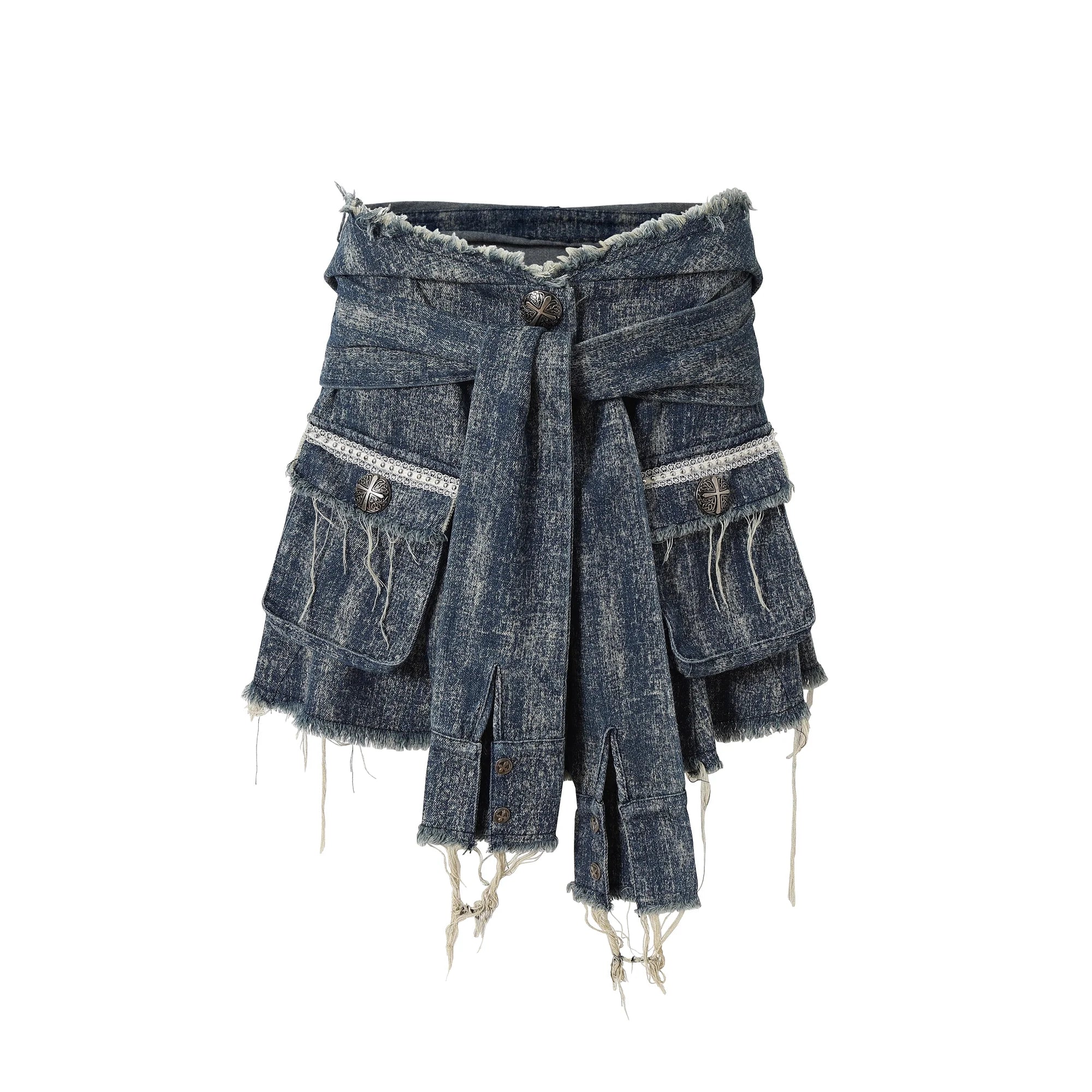 NO_ROMANCE_Soft_Cotton_Blend_Low_Waist_Pleated_Relaxed_Fit_Women_Casual_Heather_Blue_Skirt_MISSTT