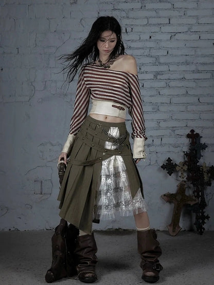 NO ROMANCE Soft Cotton Vintage Asymmetric Pleated High Waist Loose Fit Women Casual Dresses