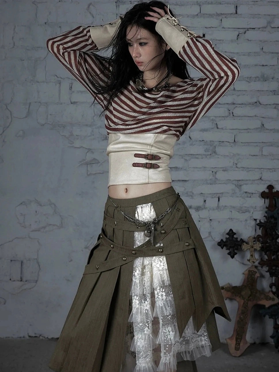 NO ROMANCE Soft Cotton Vintage Asymmetric Pleated High Waist Loose Fit Women Casual Dresses