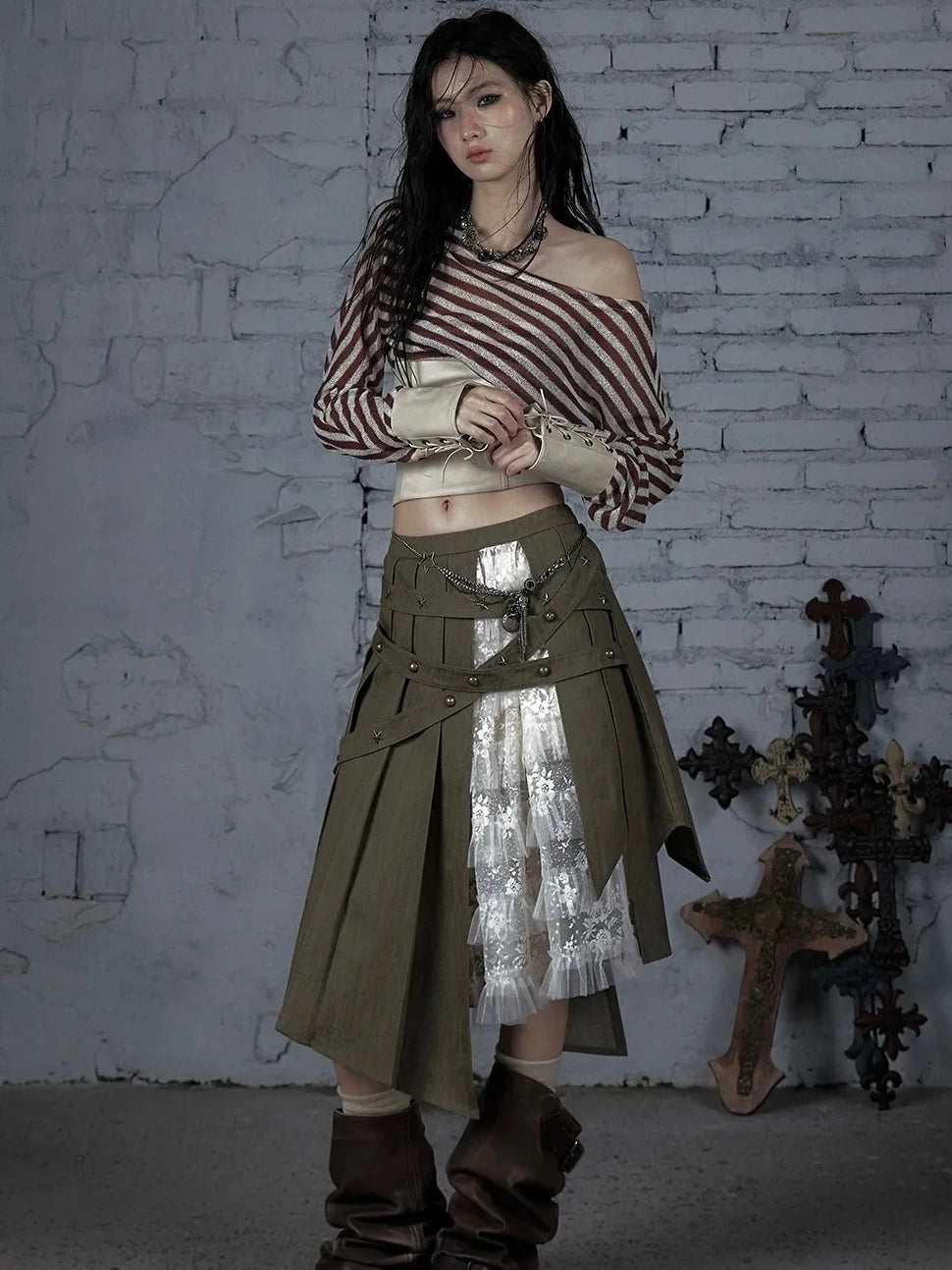 NO ROMANCE Soft Cotton Vintage Asymmetric Pleated High Waist Loose Fit Women Casual Dresses