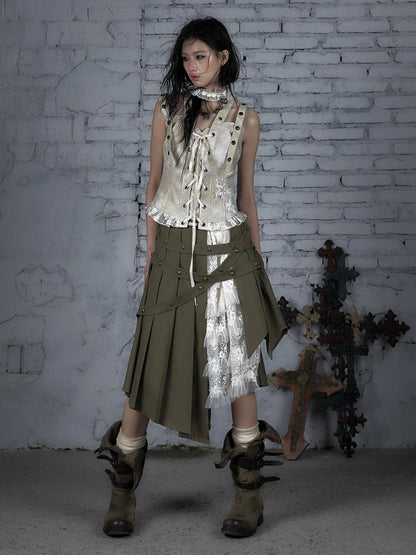 NO ROMANCE Soft Cotton Vintage Asymmetric Pleated High Waist Loose Fit Women Casual Dresses