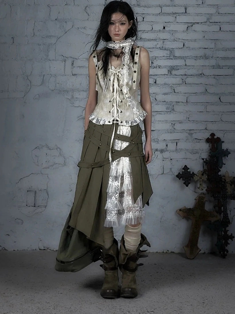 NO ROMANCE Soft Cotton Vintage Asymmetric Pleated High Waist Loose Fit Women Casual Dresses