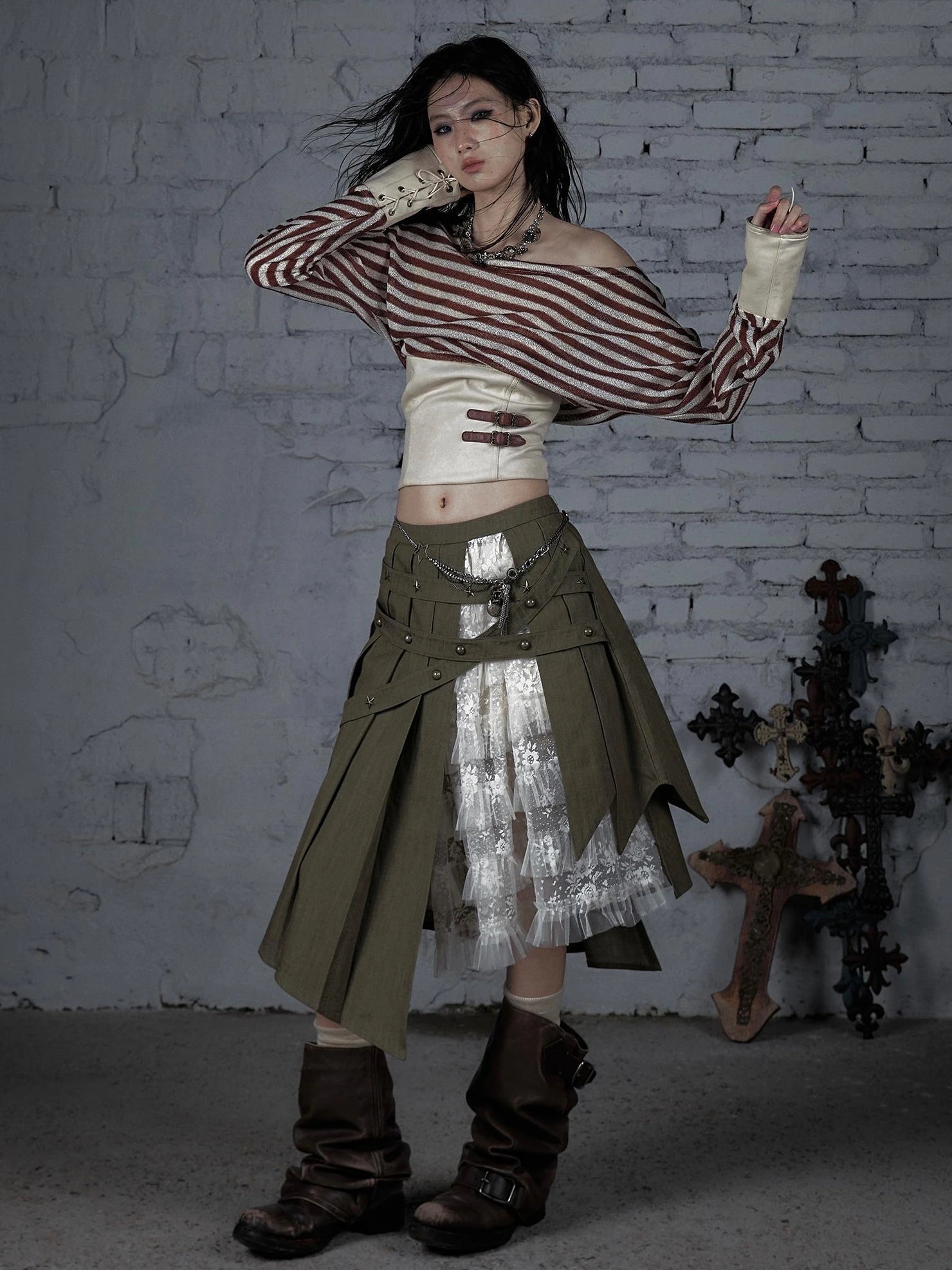 NO ROMANCE Soft Cotton Vintage Asymmetric Pleated High Waist Loose Fit Women Casual Dresses