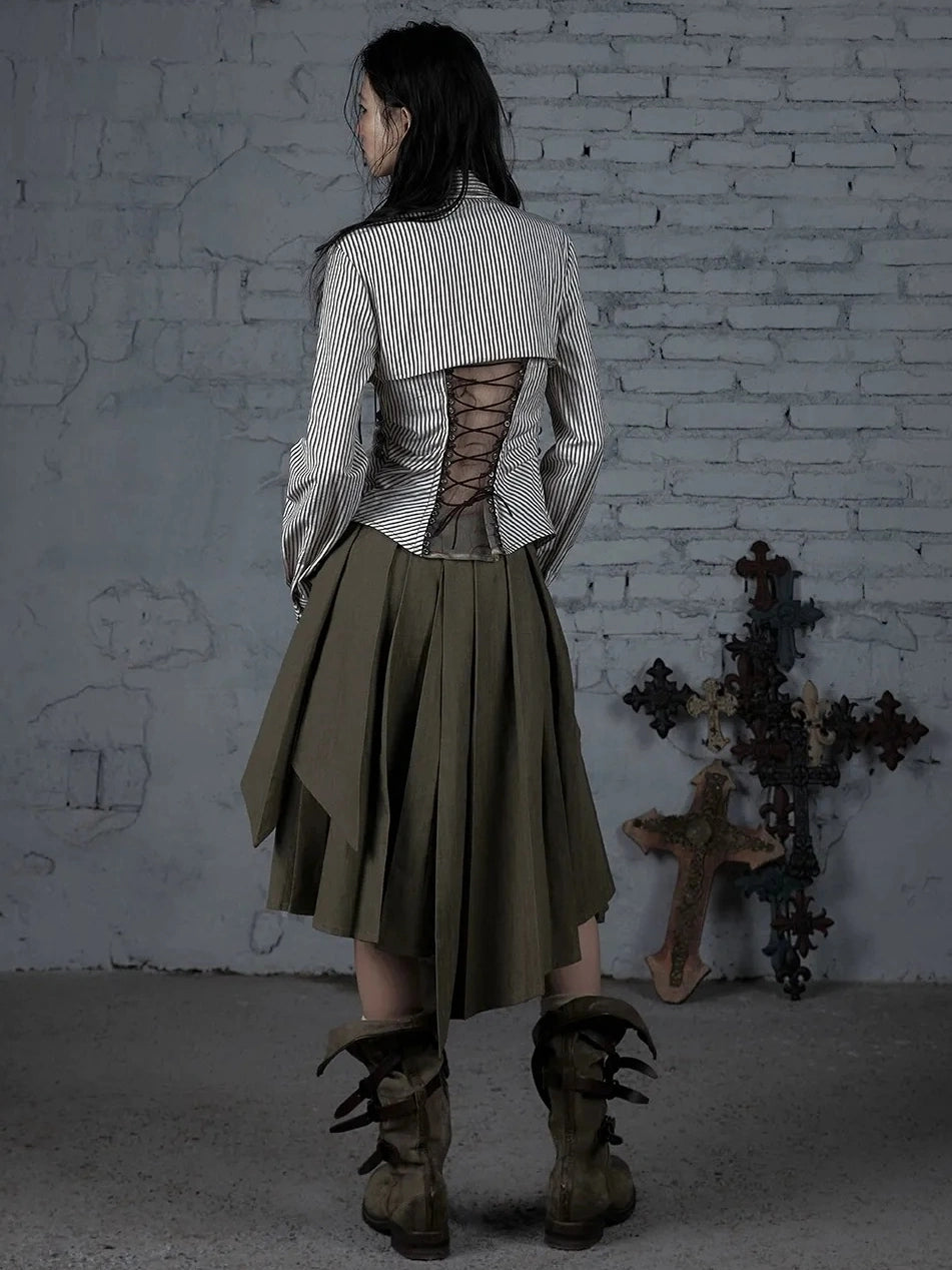 NO ROMANCE Soft Cotton Vintage Asymmetric Pleated High Waist Loose Fit Women Casual Dresses