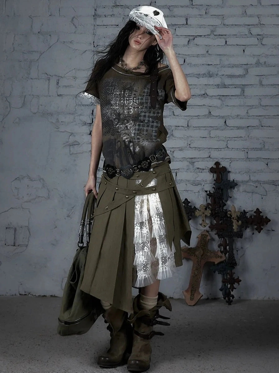 NO ROMANCE Soft Cotton Vintage Asymmetric Pleated High Waist Loose Fit Women Casual Dresses