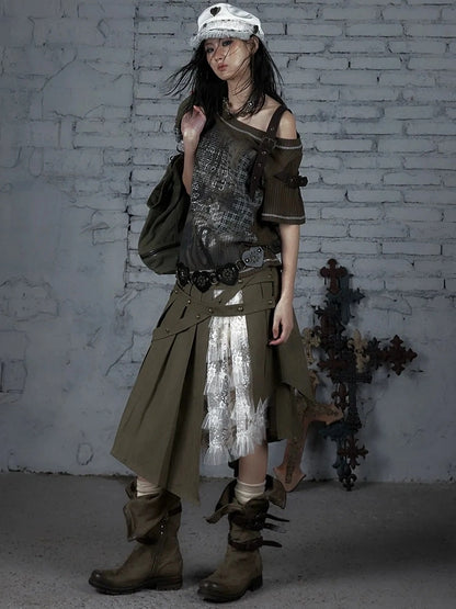 NO ROMANCE Soft Cotton Vintage Asymmetric Pleated High Waist Loose Fit Women Casual Dresses