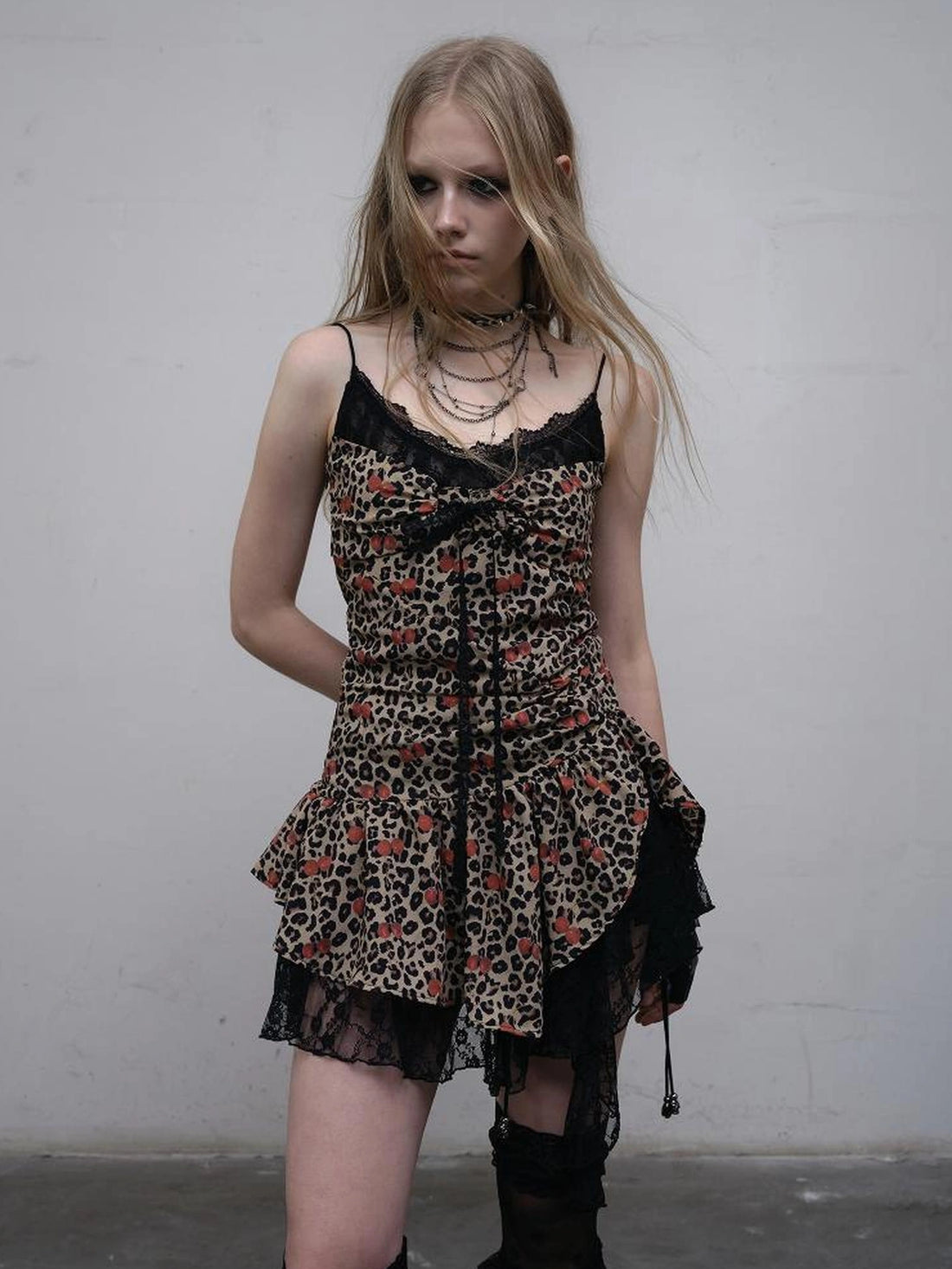 NO ROMANCE Soft Lightweight Lace Sleeveless Slip Leopard Heart Print Vintage Dresses