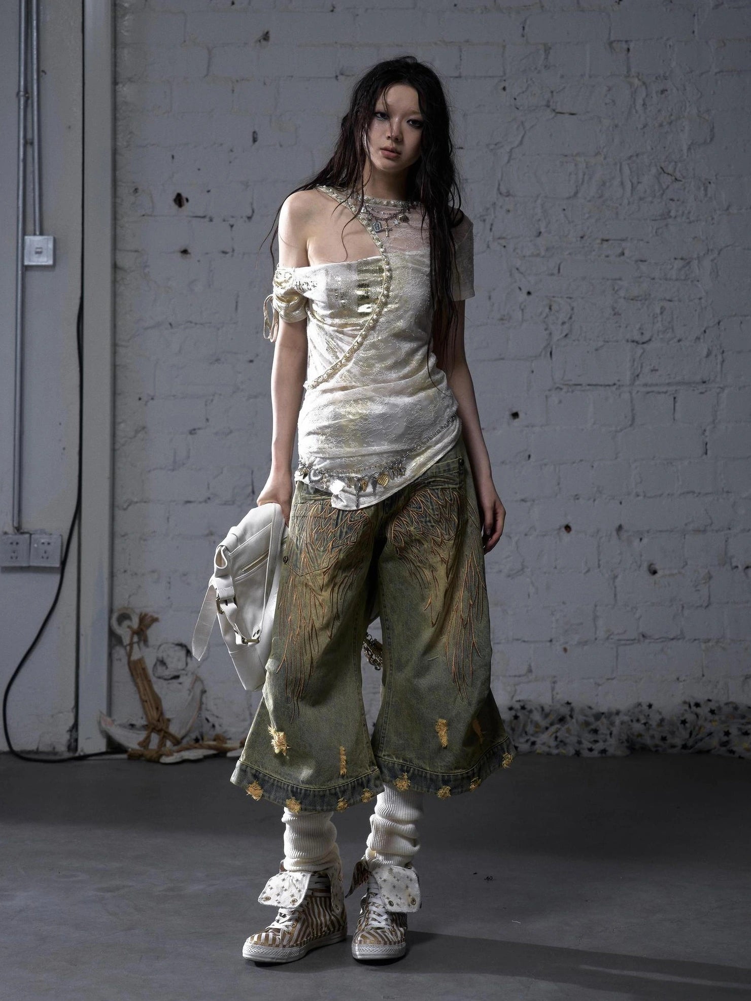 NO ROMANCE Soft Polycotton Loose Fit Asymmetric Neck Short Sleeve Women Beige T-Shirt