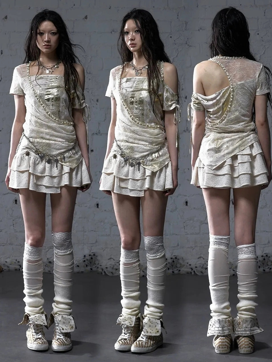 NO ROMANCE Soft Polycotton Loose Fit Asymmetric Neck Short Sleeve Women Beige T-Shirt