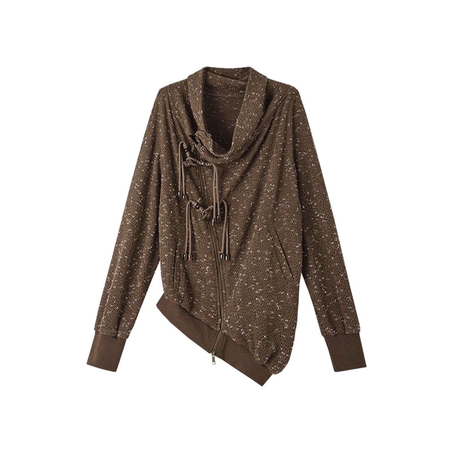 NO_ROMANCE_Soft_Stretch_Nylon_Cotton_Blend_Oversized_Zip_Cardigan_Polka_Dot_Women_Sweater_MISSTT