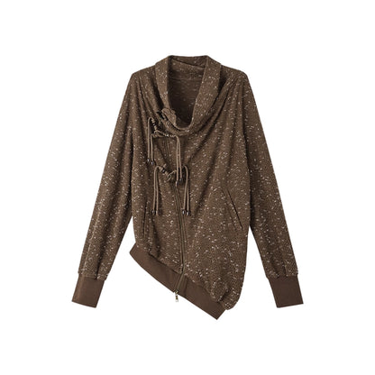 NO_ROMANCE_Soft_Stretch_Nylon_Cotton_Blend_Oversized_Zip_Cardigan_Polka_Dot_Women_Sweater_MISSTT