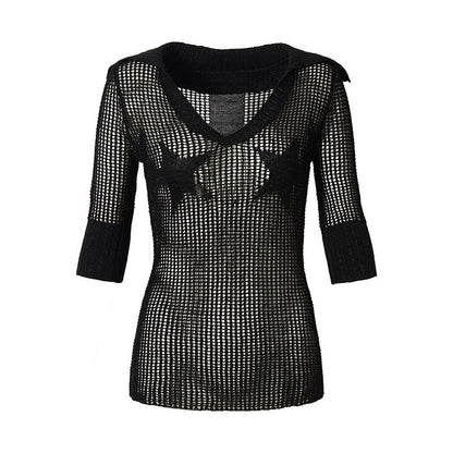 NO_ROMANCE_Star_Cutout_Punk_Slim_V-neck_Convertible_Women&