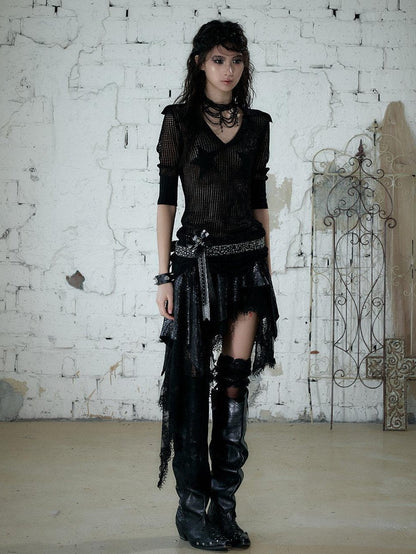NO ROMANCE Star Cutout Punk Slim V-neck Convertible Women&