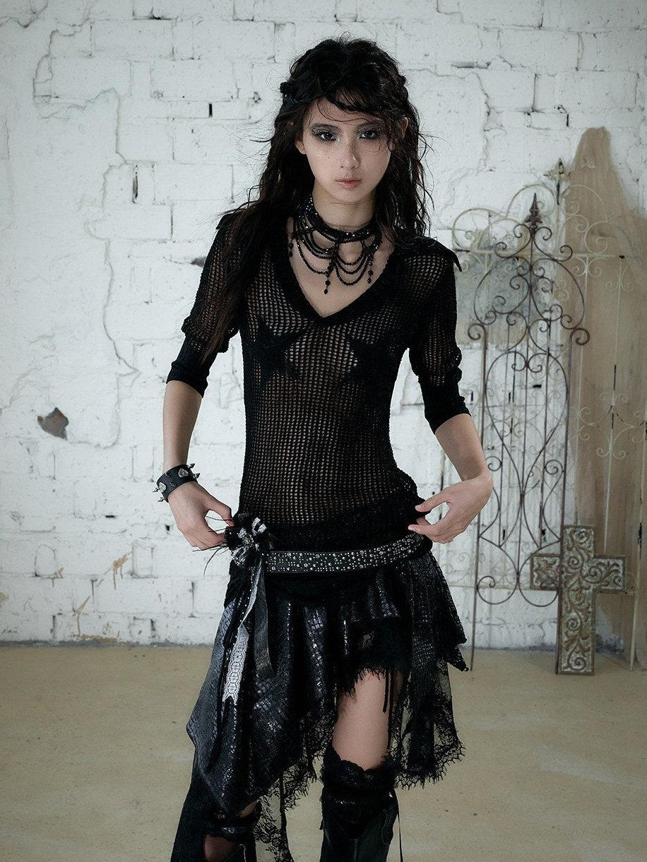 NO ROMANCE Star Cutout Punk Slim V-neck Convertible Women&