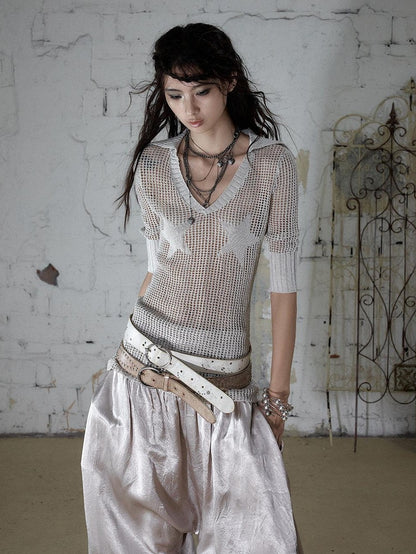 NO ROMANCE Star Cutout Punk Slim V-neck Convertible Women&