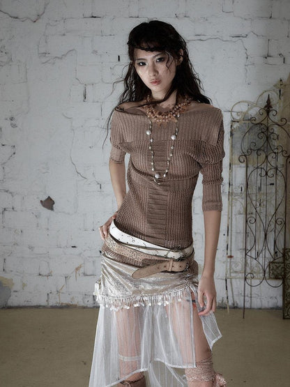 NO ROMANCE Star Cutout Punk Slim V-neck Convertible Women&