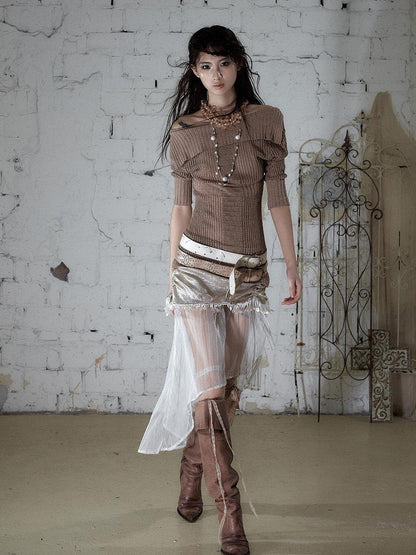 NO ROMANCE Star Cutout Punk Slim V-neck Convertible Women&