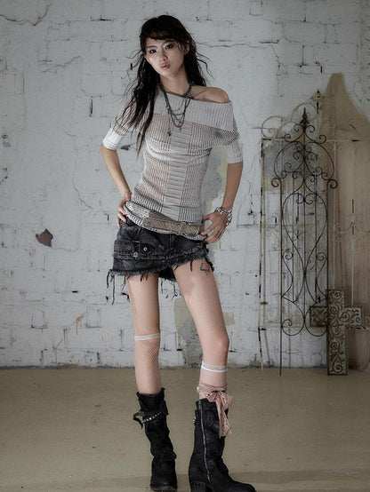 NO ROMANCE Star Cutout Punk Slim V-neck Convertible Women&