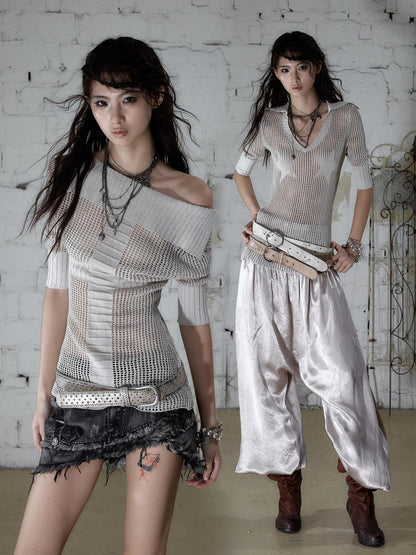 NO ROMANCE Star Cutout Punk Slim V-neck Convertible Women&