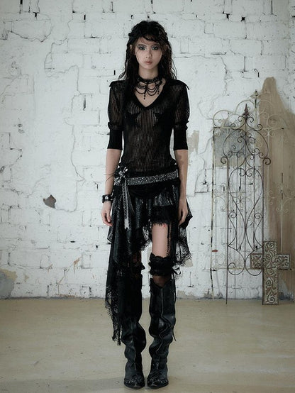 NO ROMANCE Star Cutout Punk Slim V-neck Convertible Women&