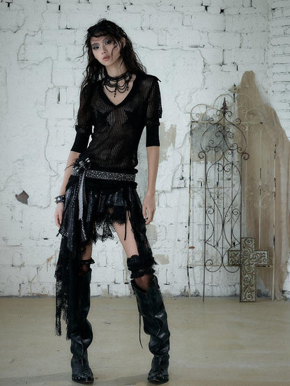 NO ROMANCE Star Cutout Punk Slim V-neck Convertible Women&