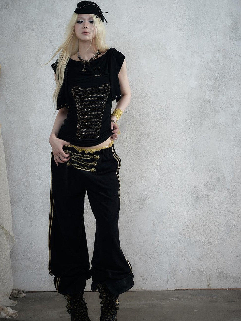 NO ROMANCE Street Court Embroidered Button Lace Low Rise Women&