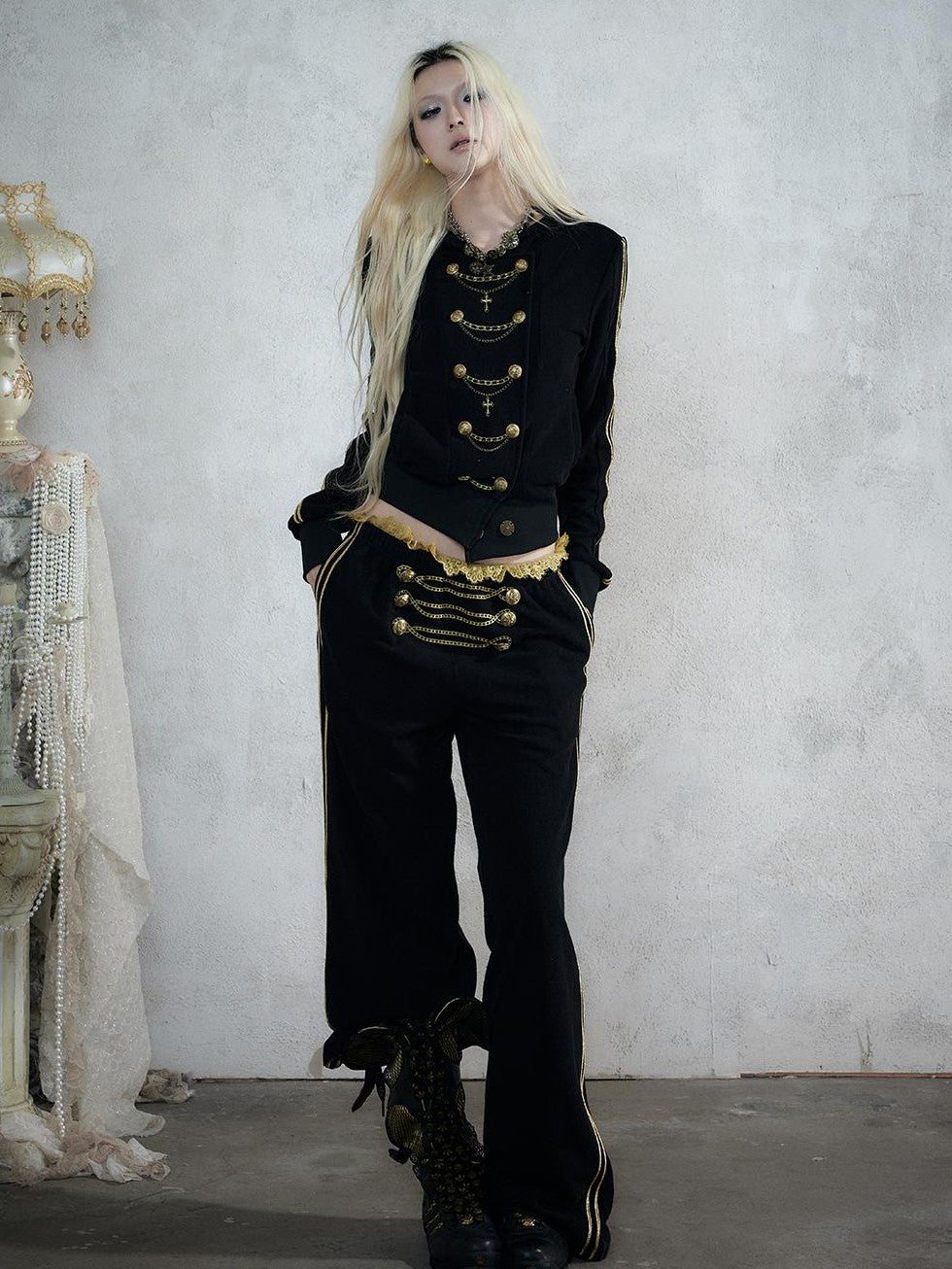 NO ROMANCE Street Court Embroidered Button Lace Low Rise Women&