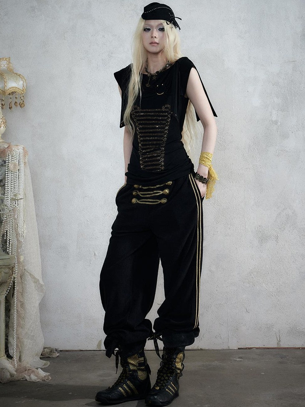 NO ROMANCE Street Court Embroidered Button Lace Low Rise Women&