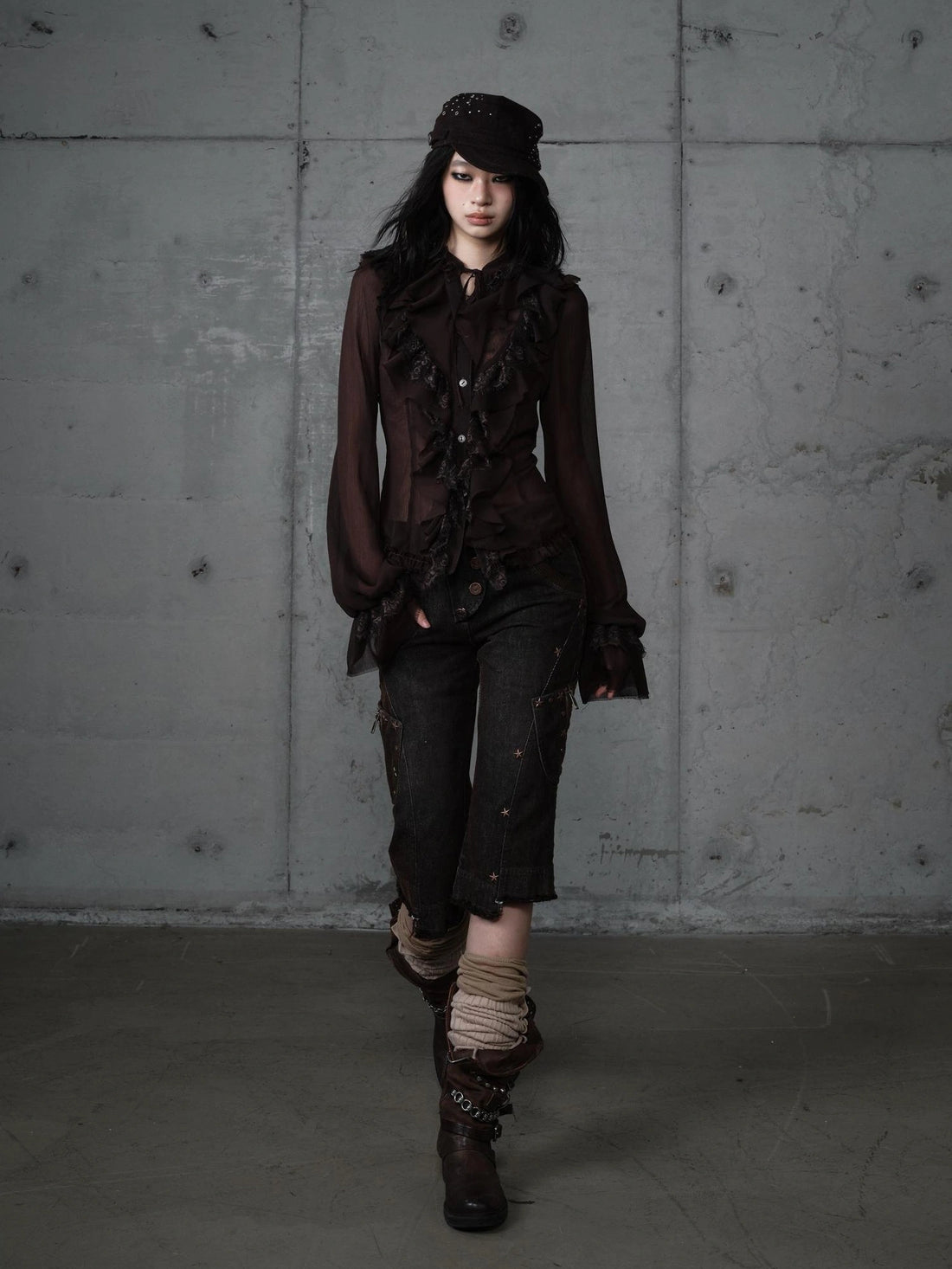 NO ROMANCE Studded Vintage Y2K Slim Fit Natural Waist Cotton Micro Stretch Women Pants